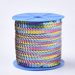 Eco-Friendly Electroplate Ornament Accessories Plastic Paillette Bead Strands, Sequins Trim, Flat Round, Colorful, 6x0.2mm, Hole: 1.2mm, about 100yards/roll(PVC-T006-02)