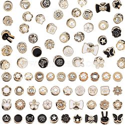 120Pcs 40 Style Half Round & Bowknot & Star & Flower Small Instant Buttons Brooch Pins, Alloy Safety Lapel Pins for Collar Hat Bags, Light Gold, Mixed Color, 8~18.5x8~18.5x2~6mm, Pin: 1mm, 3Pcs/style(DIY-NB0007-34)