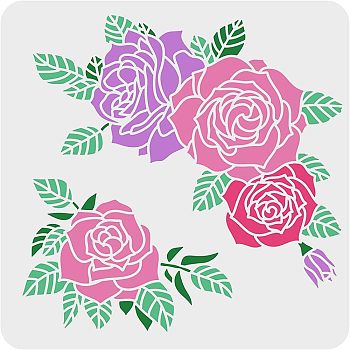 Plastic Reusable Drawing Painting Stencils Templates, for Painting on Scrapbook Fabric Tiles Floor Furniture Wood, Square, Rose Pattern, 300x300mm