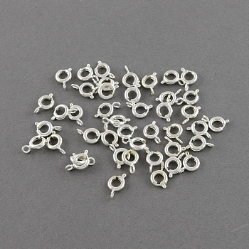 Brass Spring Ring Clasps, Cadmium Free & Lead Free, Silver Color Plated, 10x6x1.5mm, Hole: 1.5mm