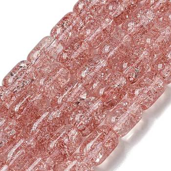 Transparent Crackle Glass Beads Strands, Column, Indian Red, 11x8mm, Hole: 1.2mm, about 36pcs/strand, 15.35''(39cm)