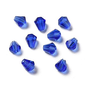 Glass Imitation Austrian Crystal Beads, Faceted, Diamond, Medium Blue, 6x5mm, Hole: 1mm