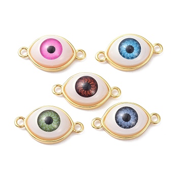 Brass Resin Links Connectors, Long-Lasting Plated, Real 18K Gold Plated, Evil Eye, Mixed Color, 11.5x21x6.5mm, Hole: 1.8mm