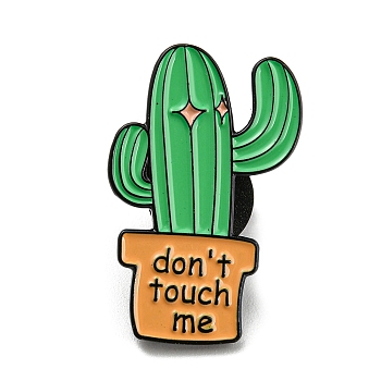 Cactus with Word Don't Touch Me Enamel Pins, Black Alloy Brooches for Backpack Clothes, Medium Sea Green, 30.5x19.5x1.5mm