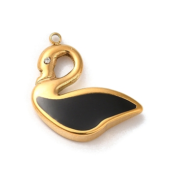 304 Stainless Steel Enamel Pendants, Swan Charms, Real 14K Gold Plated, 18x17x3mm, Hole: 1mm