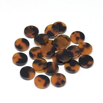 Cellulose Acetate(Resin) Pendants, Flat Round, Goldenrod, 13.5~14x13.5~14x2.5mm, Hole: 1.5mm