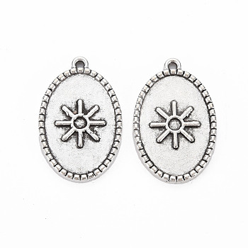 Tibetan Style Alloy Pendant Enamel Settings, Cadmium Free & Lead Free, Oval, Antique Silver, 22x14x1.5mm, Hole: 1.2mm