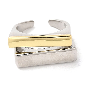 Rack Plating Two Tone Brass Rectangle Open Cuff Ring for Women, Lead Free & Cadmium Free, Platinum & Golden, Inner Diameter: 17.4mm