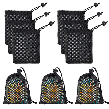 Polyester Mesh Drawstring Storage Bags, Rectangle, Black, 145~150x110x1mm, 40pcs/bag
