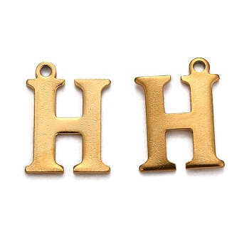 Ion Plating(IP) 304 Stainless Steel Alphabet Charms, Golden, Letter.H, 12x9x1mm, Hole: 1mm