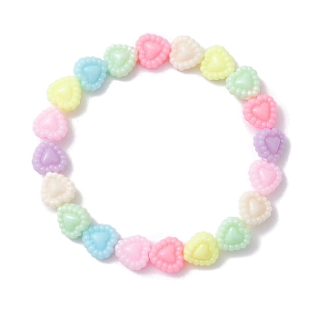 Candy Color Heart Acrylic Beaded Kid Stretch Bracelets for Girls, Colorful, Inner Diameter: 2-7/8 inch(7.45cm)