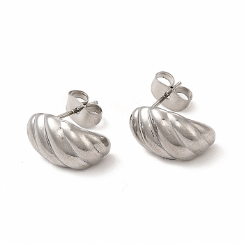 316 Stainless Steel Shell Shape Stud Earrings for Women, Stainless Steel Color, 12x8mm, Pin: 0.7mm