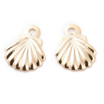 Brass Charms, Shell, Real 24K Gold Plated, 8x6x0.5mm, Hole: 0.9mm