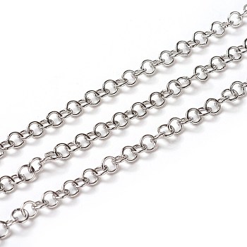 304 Stainless Steel Rolo Chains, Belcher Chain, with Spool, Unwelded, Stainless Steel Color, 4x0.7mm, about 32.8 Feet(10m)/roll