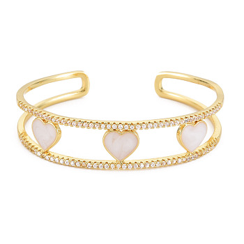 Clear Cubic Zirconia Heart Open Cuff Bangle with Enamel, Real 18K Gold Plated Brass Jewelry for Women, Cadmium Free & Lead Free, WhiteSmoke, Inner Diameter: 1-7/8x2-3/8 inch(4.8x5.9cm)