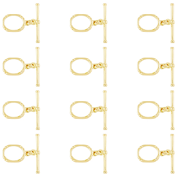 12 Sets Brass Toggle Clasps, with Jump Rings, Long-Lasting Plated, Oval, Real 18K Gold Plated, Oval: 16.5x11x1.7mm, Hole: 2x1.8mm, Bar: 5.5x24.5x2.2mm, Hole: 1.8mm