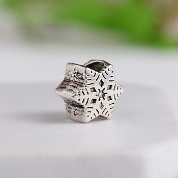 Tibetan Style Snowflake Zinc Alloy European Beads, Large Hole Beads, Antique Silver, 11x9.5x7mm, Hole: 4.5mm