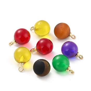 Resin Charms, with Alloy Findings, Round, Mixed Color, 11.5x8mm, Hole: 1mm