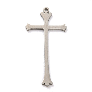 304 Stainless Steel Pendants, Cross Charm, Religion, Stainless Steel Color, 26x13x1mm, Hole: 0.8mm