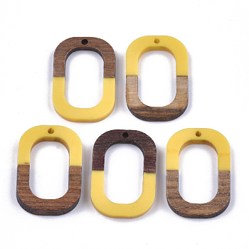 Resin & Walnut Wood Pendants, Oval, Gold, 28x19.5x4mm, Hole: 1.5mm