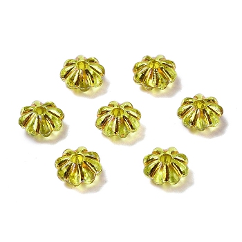 Acrylic Beads, Golden Metal Enlaced, Flower, Yellow, 6.5x6.5x3.5mm, Hole: 1.6mm, about 6250pcs/500g