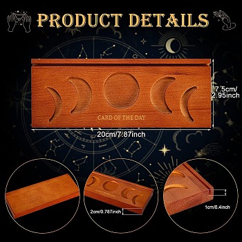 Moon Phase Pattern Wooden Tarot Card Holders, Divination Supplies, Home Decoration, Rectangle, Peru, 200x75x20mm