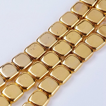 Electroplate Non-magnetic Synthetic Hematite Beads Strands, Square, Grade AA, Golden Plated, 6x6x2mm, Hole: 0.2mm, about 68pcs/strand, 15.5 inch