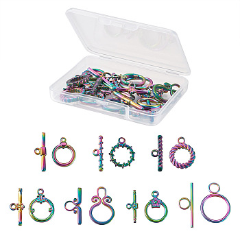 14 Sets 7 Style Vacuum Plating 304 Stainless Steel Toggle Clasps, Ring, Mixed Color, 2sets/style