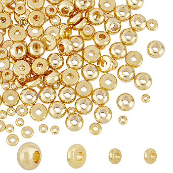160Pcs 4 Style Brass Flat Round Spacer Beads, Golden, 3~6x1.5~4mm, Hole: 1~2mm, 40pcs/style