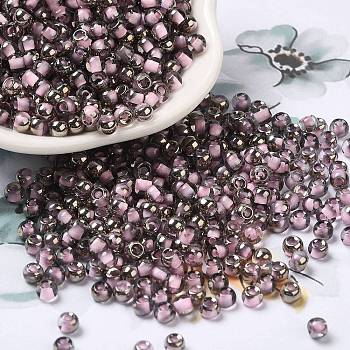 Transparent Inside Colours Glass Seed Beads, Half Plated, Round Hole, Round, Pearl Pink, 4x3mm, Hole: 1.2mm, 7650pcs/pound
