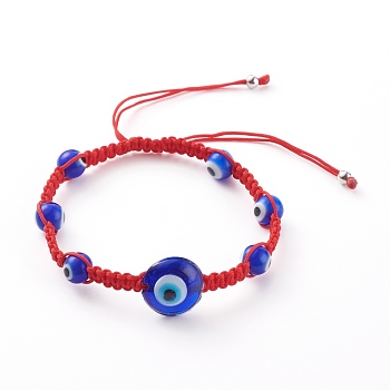 Adjustable Nylon Thread Braided Bead Bracelets, Red String Bracelets, with Handmade Evil Eye Lampwork Beads, Red, Inner Diameter: 2~3-3/8 inch(5~8.5cm)
