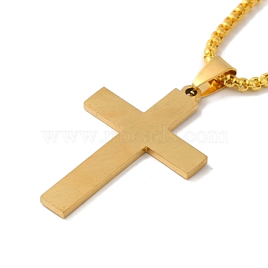 Cross with Word Jesus 201 Stainless Steel Pendant Necklace with Iron Box Chains(NJEW-D048-03G)-3