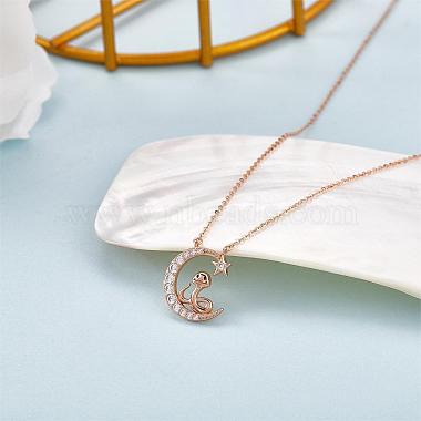 Chinese Zodiac Necklace Snake Necklace 925 Sterling Silver Rose Gold Serpent on the Moon Pendant Charm Necklace Zircon Moon and Star Necklace Cute Animal Jewelry Gifts for Women(JN1090F)-3