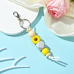 Sunflower Silicone Beaded Pendant Decorations, with Alloy Swivel Clasps, Yellow, 15cm(KEYC-YW00063-04)