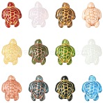 12Pcs 12 Colors Handmade Lampwork Beads, Tortoise, with Metal Enlaced, Mixed Color, 18x14x8.5mm, Hole: 1.4mm, 1pc/color(LAMP-CJ0002-46)