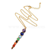 Natural Mixed Stone Round Braided Pendant Necklace, Chakra Yoga Necklace with Alloy Chains for Women, Gold, 19.69 inch(50cm)(CHAK-PW0001-012B)