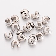 Brass Crimp Beads Covers, Nickel Free, Round, Platinum Color, About 5mm In Diameter, 4mm Thick, Hole: 2mm(EC266-2NF)
