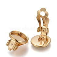 304 Stainless Steel Clip-on Earring Setting, Flat Round, Golden, Tray: 16mm, 18x8mm(X-STAS-P249-23E-G)