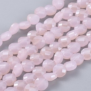 Electroplate Glass Beads Strands, Faceted, Flat Round, Half Rainbow Plated, Pink, 6x4mm, Hole: 1.2mm, about 100pcs/Strand, 21-5/8~23-1/4 inch(53.5~59cm)(EGLA-J149-C-6mm-HR01)