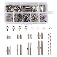 304 Stainless Steel Slide On End Clasp Tubes & Open Jump Rings & Lobster Claw Clasps & Chain Extender, Stainless Steel Color, 260pcs/box(STAS-TA0004-65P)