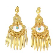Bohemia Zinc Alloy Rhinestone & Resin Clip-on Earrings, Tassel Chandelier Earrings for Women, Golden, 67x24mm(EJEW-C089-03G)