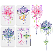 US 1 Set Mandala Style PET Hollow Out Drawing Painting Stencils, for DIY Scrapbook, Photo Album, July Lotus, with 1Pc Art Paint Brushes, Flower, 300x300mm, 4pcs/set(DIY-MA0005-01)