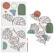 US 2Pcs 2 Styles PET Hollow Out Drawing Painting Stencils, for DIY Scrapbook, Photo Album, with 1Pc Art Paint Brushes, Leaf, 300x300mm, 1pc/style(DIY-MA0002-31D)