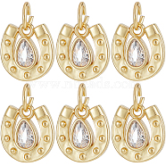 6Pcs Brass with Cubic Zirconia Pendants, Long-Lasting Plated, Lead Free & Cadmium Free, Stirrup Charm, Real 18K Gold Plated, 10x10x2mm(KK-BBC0012-07)