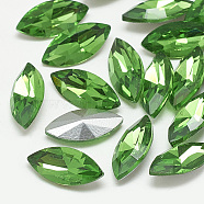 Pointed Back Glass Rhinestone Cabochons, Back Plated, Faceted, Horse Eye, Emerald, 10x5x3mm(RGLA-T083-5x10mm-20)