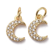 Brass Micro Pave Clear Cubic Zirconia Charms, with Jump Rings, Moon, Golden, 11x7.5x2mm, Hole: 3mm(KK-I658-15G)
