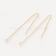 Brass Stud Earring Findings, Ear Threads, Nickel Free, Real 18K Gold Plated, 82~85x1mm, Pin: 0.5mm(X-KK-S336-39G)