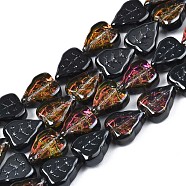 Electroplate Glass Beads Strands, Half Plated, Leaf, Black Plated, 10x8x4mm, Hole: 0.9mm, about 58~66pcs/strand, 21.65 inch~ 24.80 inch(55~63cm)(X-EGLA-S188-16-C01)