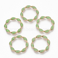 Eco-Friendly Alloy Linking Rings, with Enamel, Twisted Ring, Light Gold, Medium Spring Green, 31x4mm(X-PALLOY-R110-10A)