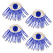 Evil Eye Felt Cloth Patches, Glass Beaded Appliques, Stick On Patch with Tassel, Costume Accessories, Medium Blue, 70x45x5mm(PATC-WH0007-05B)